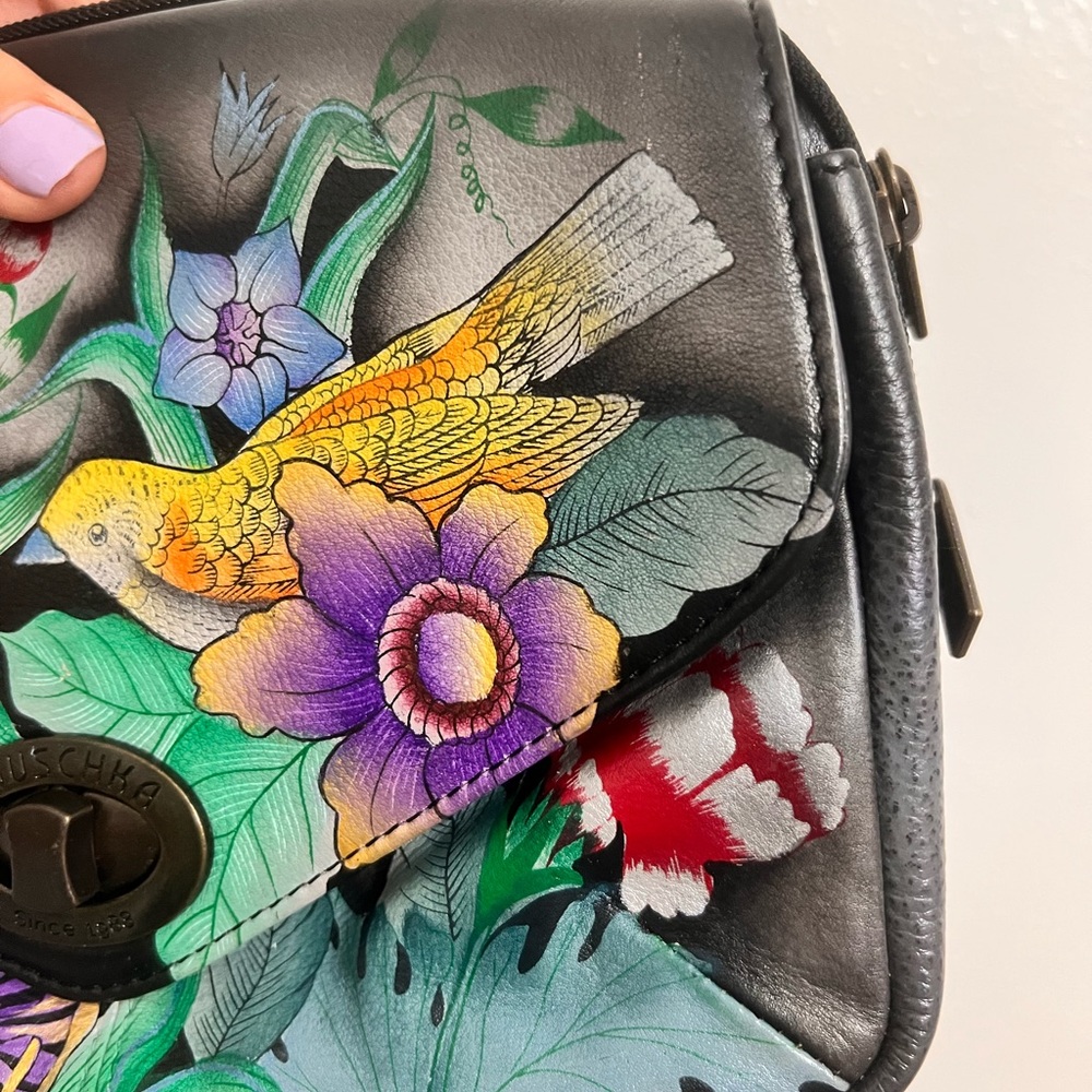 Anuschka Bag Vintage hand painted Bouquet Birds Flowers crossbody - Picture 10 of 16